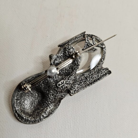 JJ Silver Tone Pewter Cat Fishbowl Brooch Marked Pin - Picture 4 of 7